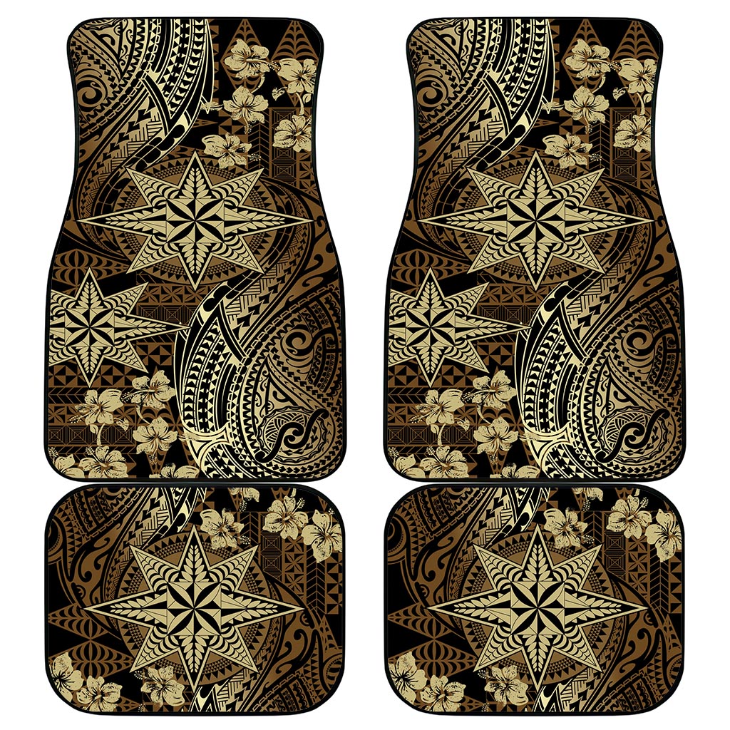 Vintage Tonga Tribal Ngatu Pattern Car Mats With Pacific Floral Brown Art