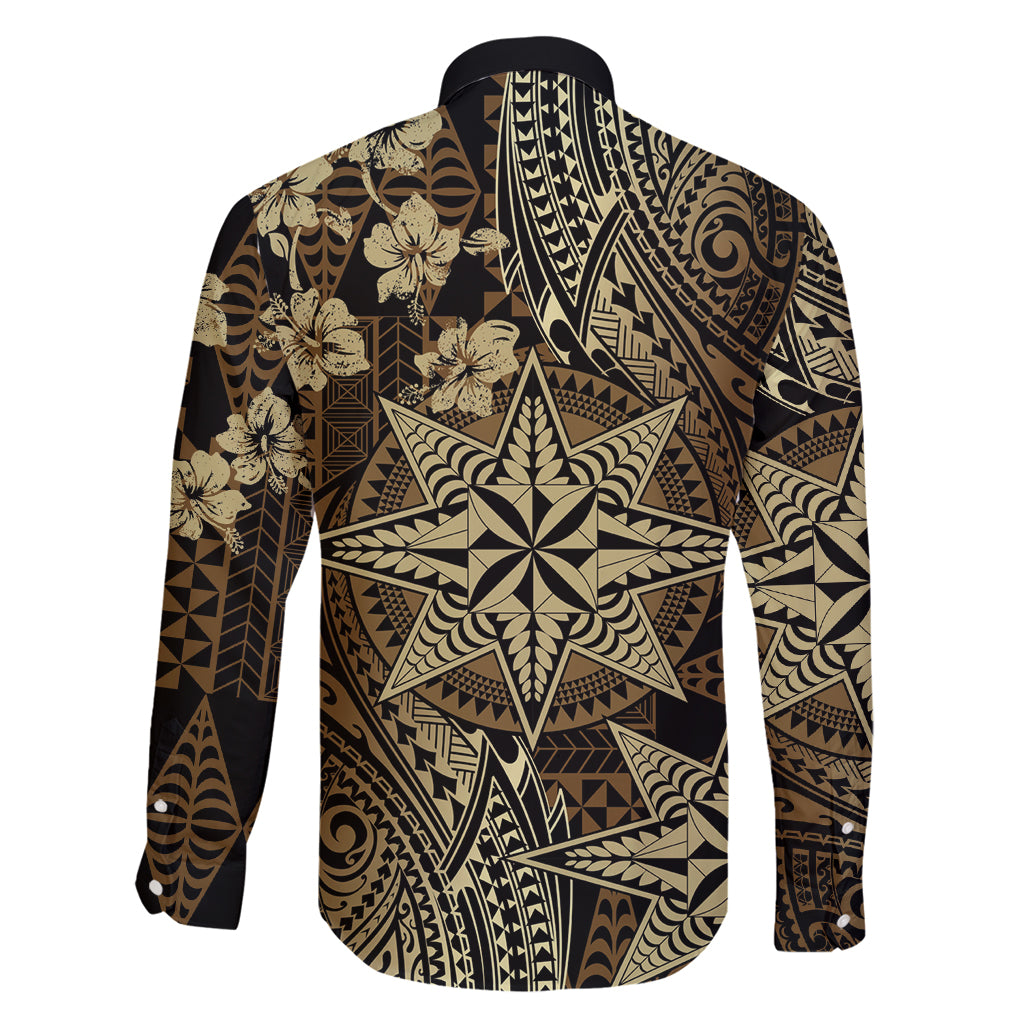 Vintage Tonga Tribal Ngatu Pattern Family Matching Mermaid Dress and Hawaiian Shirt With Pacific Floral Brown Art