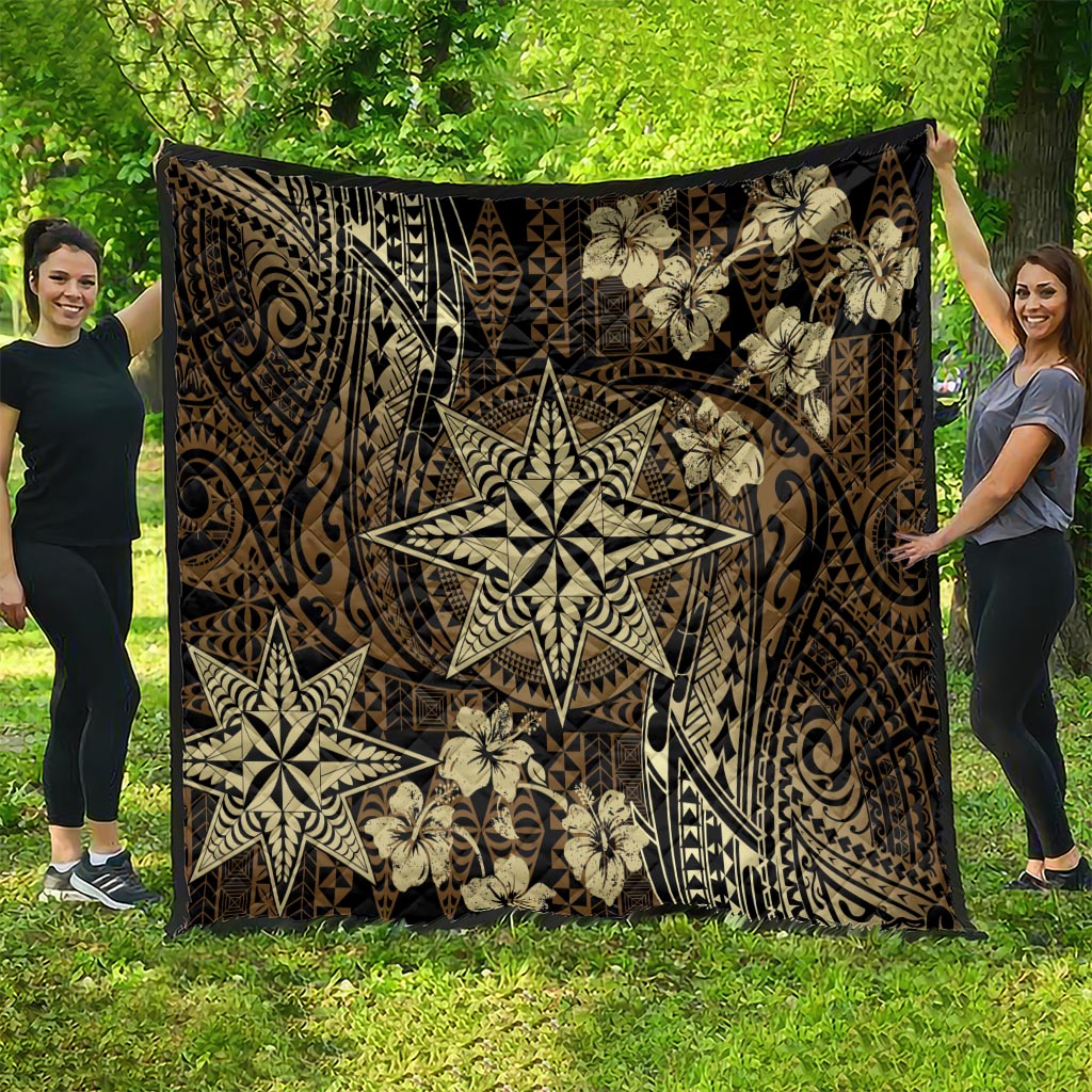 Vintage Tonga Tribal Ngatu Pattern Quilt With Pacific Floral Brown Art