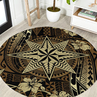 Vintage Tonga Tribal Ngatu Pattern Round Carpet With Pacific Floral Brown Art LT9 Brown - Polynesian Pride