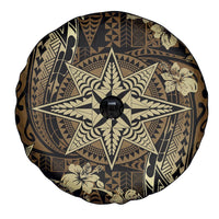 Vintage Tonga Tribal Ngatu Pattern Spare Tire Cover With Pacific Floral Brown Art