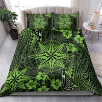 Vintage Tonga Tribal Ngatu Pattern Bedding Set With Pacific Floral Lime Green Art