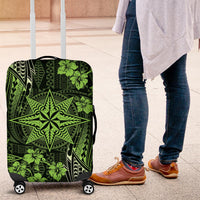 Vintage Tonga Tribal Ngatu Pattern Luggage Cover With Pacific Floral Lime Green Art LT9 Lime Green - Polynesian Pride