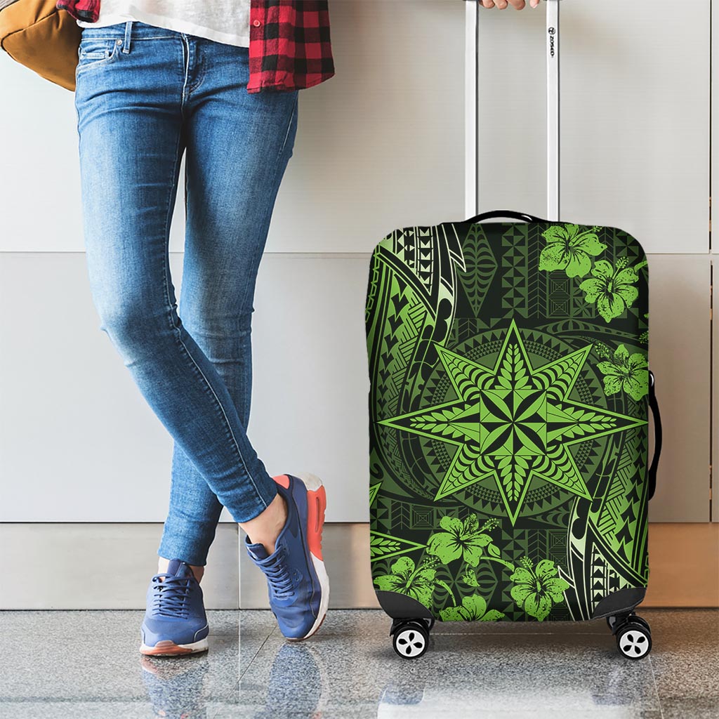Vintage Tonga Tribal Ngatu Pattern Luggage Cover With Pacific Floral Lime Green Art LT9 - Polynesian Pride