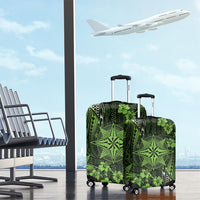 Vintage Tonga Tribal Ngatu Pattern Luggage Cover With Pacific Floral Lime Green Art LT9 - Polynesian Pride
