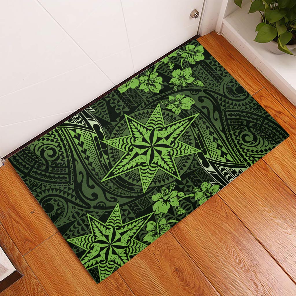Vintage Tonga Tribal Ngatu Pattern Rubber Doormat With Pacific Floral Lime Green Art LT9 Lime Green - Polynesian Pride