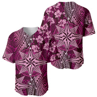 Vintage Tonga Tribal Ngatu Pattern Baseball Jersey With Pacific Floral Pink Art