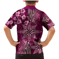 Vintage Tonga Tribal Ngatu Pattern Family Matching Mermaid Dress and Hawaiian Shirt With Pacific Floral Pink Art