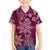 Vintage Tonga Tribal Ngatu Pattern Family Matching Off Shoulder Short Dress and Hawaiian Shirt With Pacific Floral Pink Art