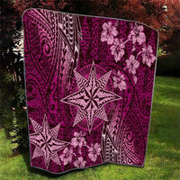 Vintage Tonga Tribal Ngatu Pattern Quilt With Pacific Floral Pink Art