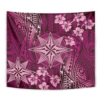 Vintage Tonga Tribal Ngatu Pattern Tapestry With Pacific Floral Pink Art