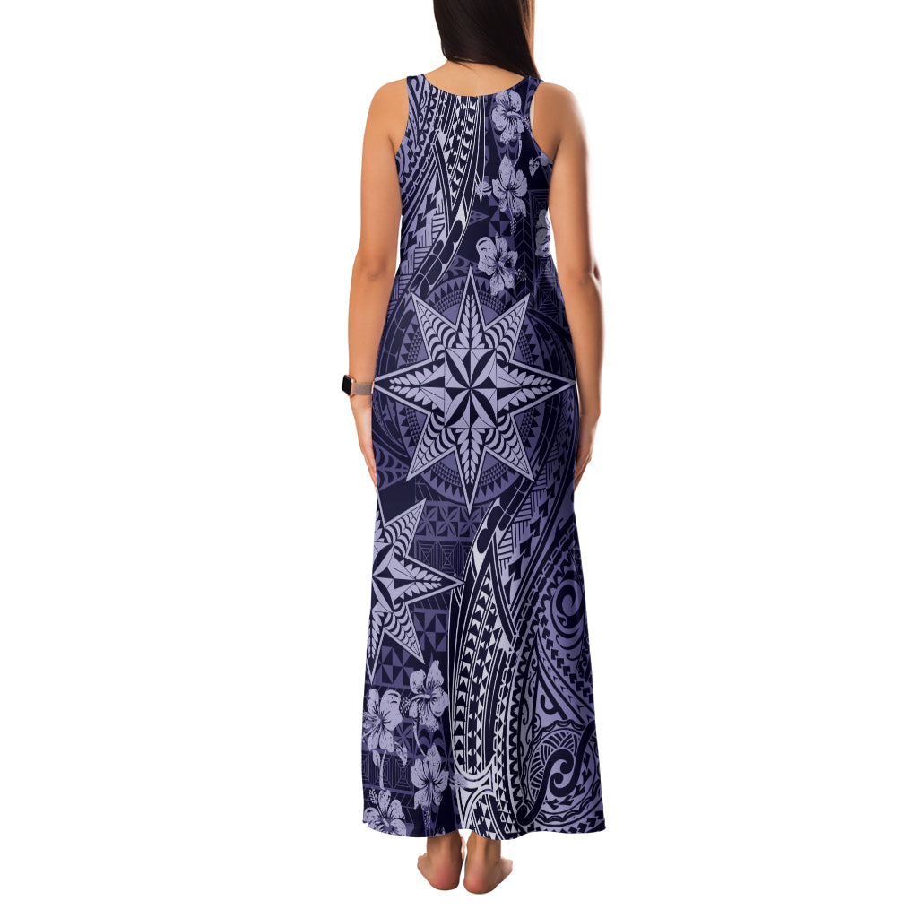 Vintage Tonga Tribal Ngatu Pattern Family Matching Tank Maxi Dress and Hawaiian Shirt With Pacific Floral Pink Art