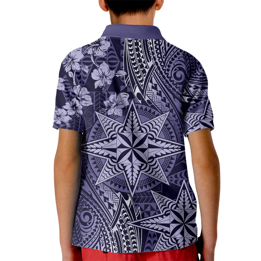 Vintage Tonga Tribal Ngatu Pattern Kid Polo Shirt With Pacific Floral Pink Art