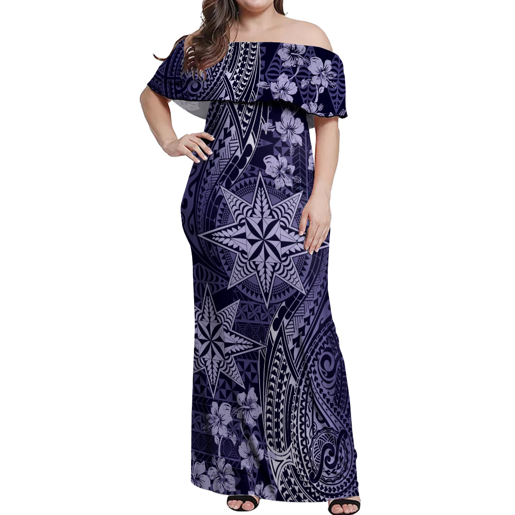Vintage Tonga Tribal Ngatu Pattern Off Shoulder Maxi Dress With Pacific Floral Pink Art LT9 Women Pink - Polynesian Pride