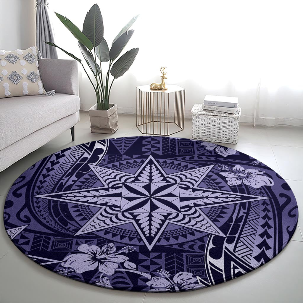Vintage Tonga Tribal Ngatu Pattern Round Carpet With Pacific Floral Pink Art LT9 - Polynesian Pride