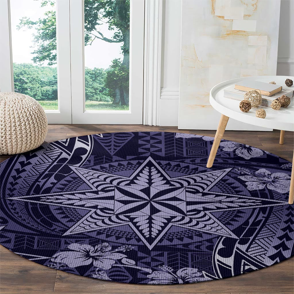 Vintage Tonga Tribal Ngatu Pattern Round Carpet With Pacific Floral Pink Art LT9 - Polynesian Pride