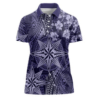 Vintage Tonga Tribal Ngatu Pattern Women Polo Shirt With Pacific Floral Pink Art