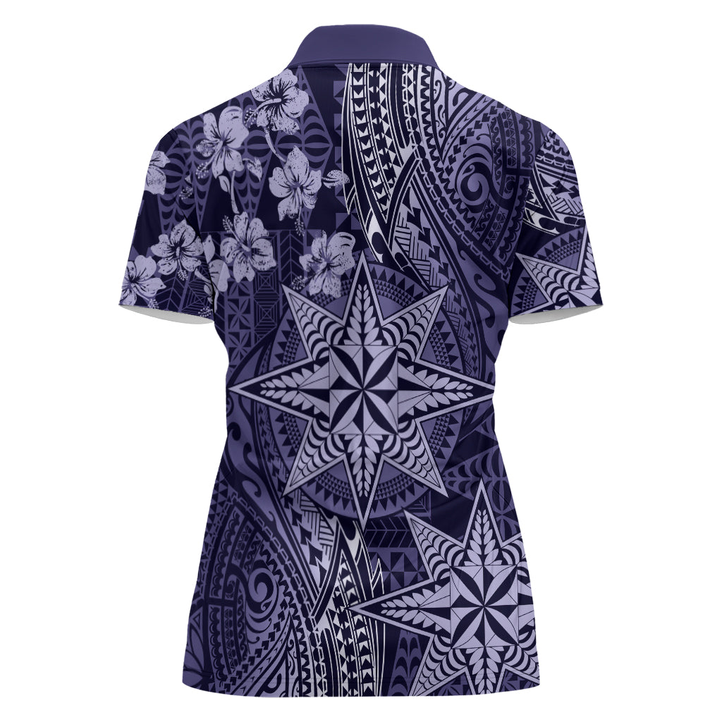 Vintage Tonga Tribal Ngatu Pattern Women Polo Shirt With Pacific Floral Pink Art