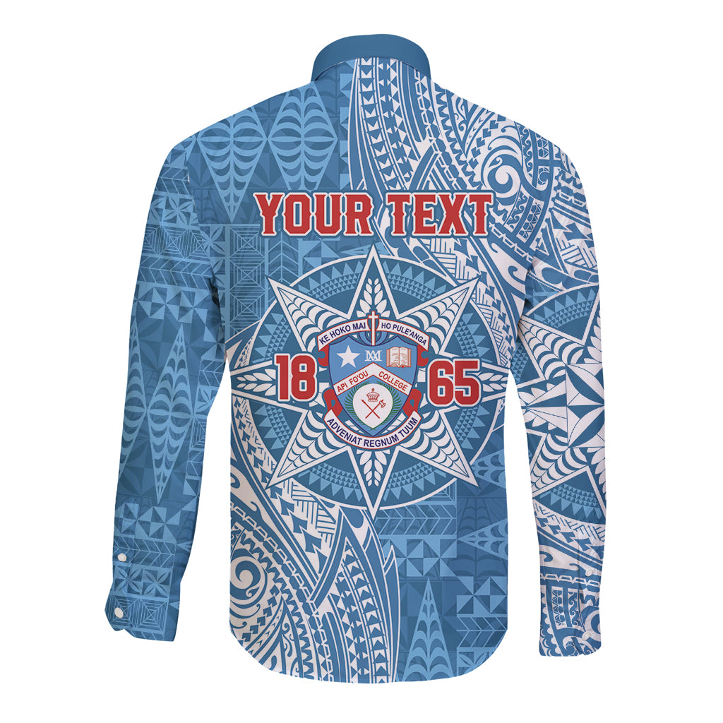 Personalised Tonga Apifo'ou College Long Sleeve Button Shirt Since 1865 Special Kupesi Pattern LT9 - Polynesian Pride