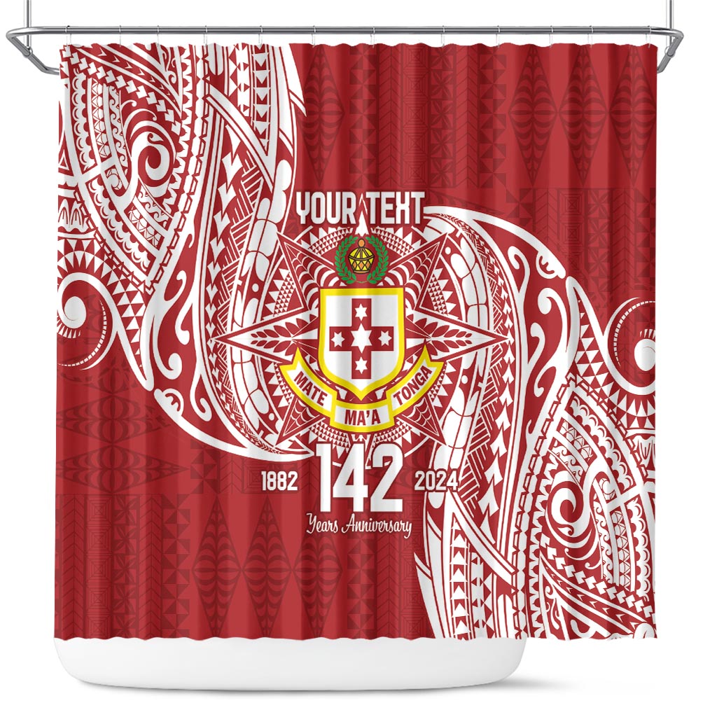Personalised Kolisi Tonga Atele 142nd Anniversary Shower Curtain Special Kupesi Pattern LT9 White - Polynesian Pride