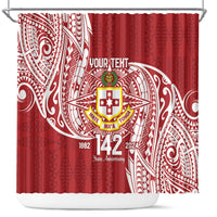 Personalised Kolisi Tonga Atele 142nd Anniversary Shower Curtain Special Kupesi Pattern LT9 White - Polynesian Pride