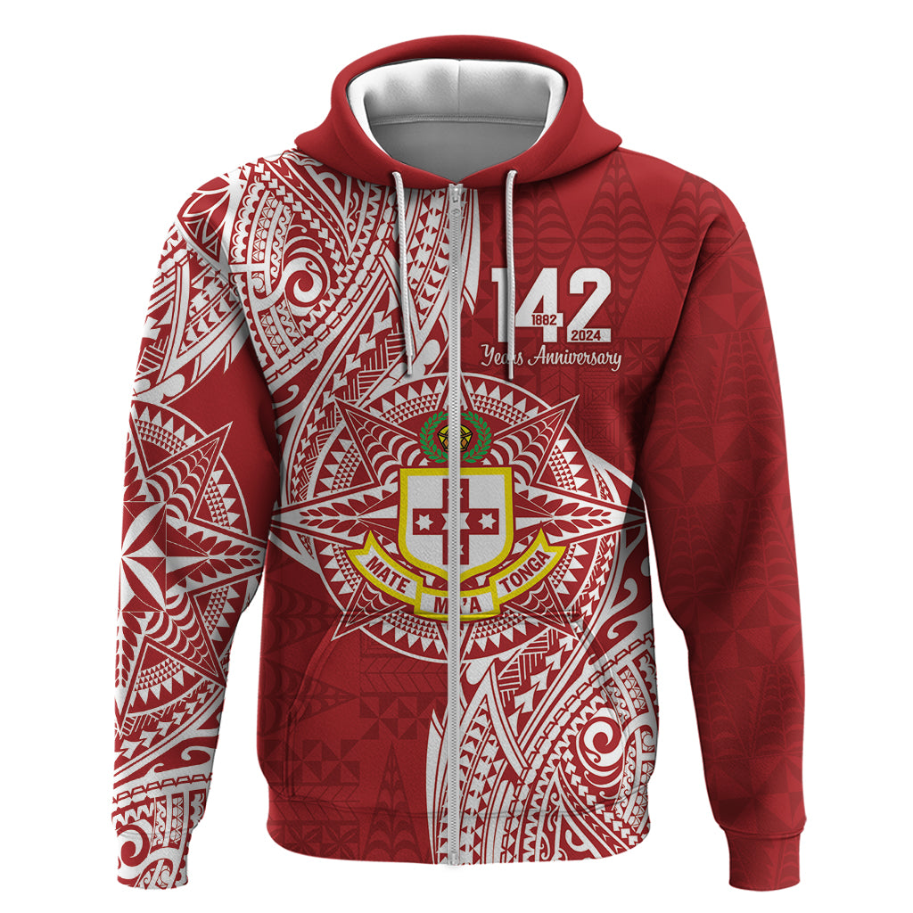 Personalised Kolisi Tonga Atele 142nd Anniversary Zip Hoodie Special Kupesi Pattern LT9 Zip Hoodie White - Polynesian Pride
