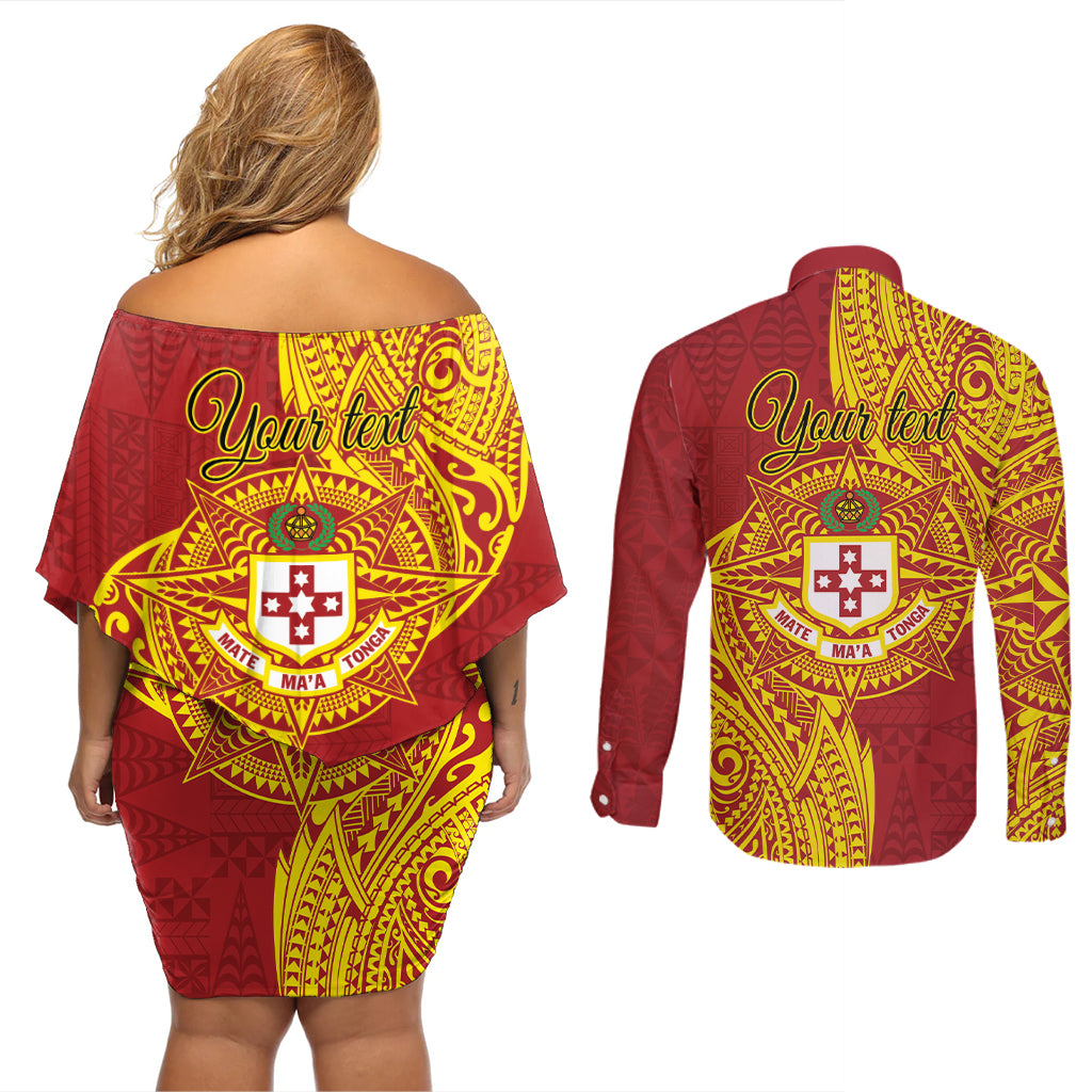 Personalised Kolisi Tonga Atele Couples Matching Off Shoulder Short Dress and Long Sleeve Button Shirt Since 1882 Simple Ngatu Pattern LT9 - Polynesian Pride