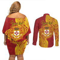 Personalised Kolisi Tonga Atele Couples Matching Off Shoulder Short Dress and Long Sleeve Button Shirt Since 1882 Simple Ngatu Pattern LT9 - Polynesian Pride