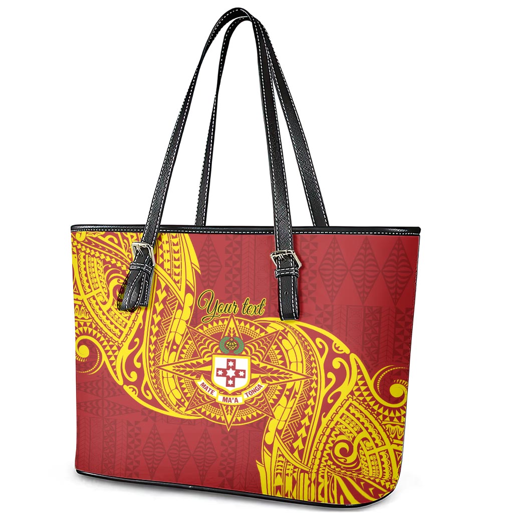 Personalised Kolisi Tonga Atele Leather Tote Bag Since 1882 Simple Ngatu Pattern