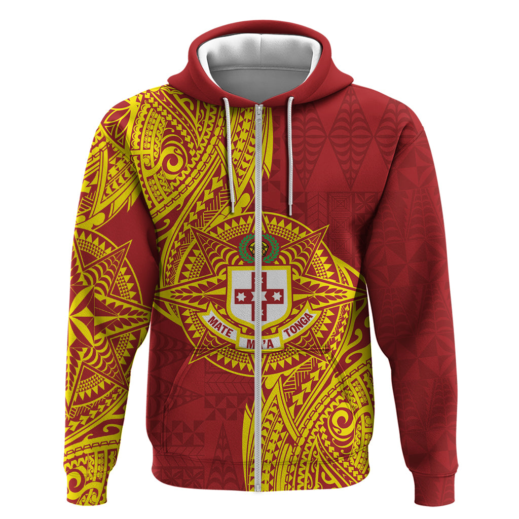 Personalised Kolisi Tonga Atele Zip Hoodie Since 1882 Simple Ngatu Pattern LT9 Zip Hoodie Gold - Polynesian Pride