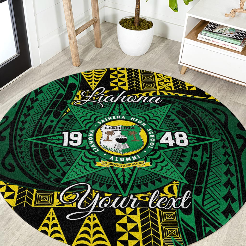 Personalised Tonga Liahona High School Round Carpet Since 1948 Special Kupesi Pattern LT9 Green - Polynesian Pride