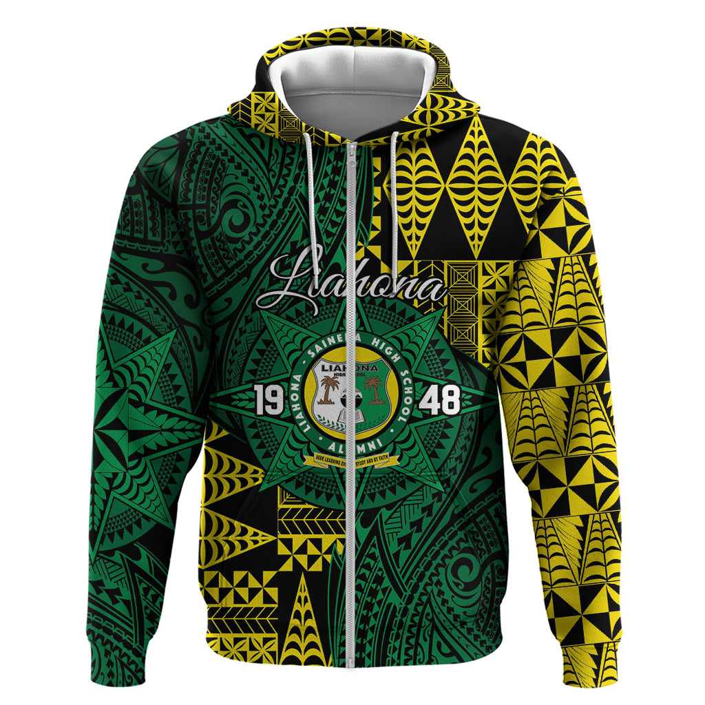 Personalised Tonga Liahona High School Zip Hoodie Since 1948 Special Kupesi Pattern LT9 Zip Hoodie Green - Polynesian Pride