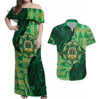 Personalised Tonga Saineha High School Couples Matching Off Shoulder Maxi Dress and Hawaiian Shirt Since 1978 Special Kupesi Pattern LT9 Green - Polynesian Pride