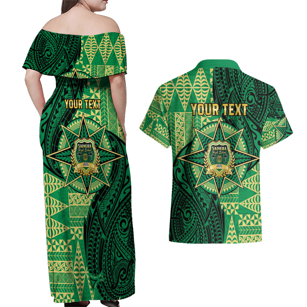 Personalised Tonga Saineha High School Couples Matching Off Shoulder Maxi Dress and Hawaiian Shirt Since 1978 Special Kupesi Pattern LT9 - Polynesian Pride