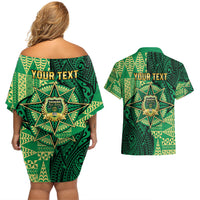 Personalised Tonga Saineha High School Couples Matching Off Shoulder Short Dress and Hawaiian Shirt Since 1978 Special Kupesi Pattern LT9 - Polynesian Pride
