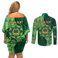 Personalised Tonga Saineha High School Couples Matching Off Shoulder Short Dress and Long Sleeve Button Shirt Since 1978 Special Kupesi Pattern LT9 - Polynesian Pride