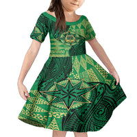 Personalised Tonga Saineha High School Family Matching Off Shoulder Maxi Dress and Hawaiian Shirt Since 1978 Special Kupesi Pattern LT9 Daughter's Dress Green - Polynesian Pride