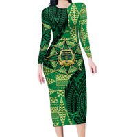 Personalised Tonga Saineha High School Long Sleeve Bodycon Dress Since 1978 Special Kupesi Pattern LT9 Long Dress Green - Polynesian Pride