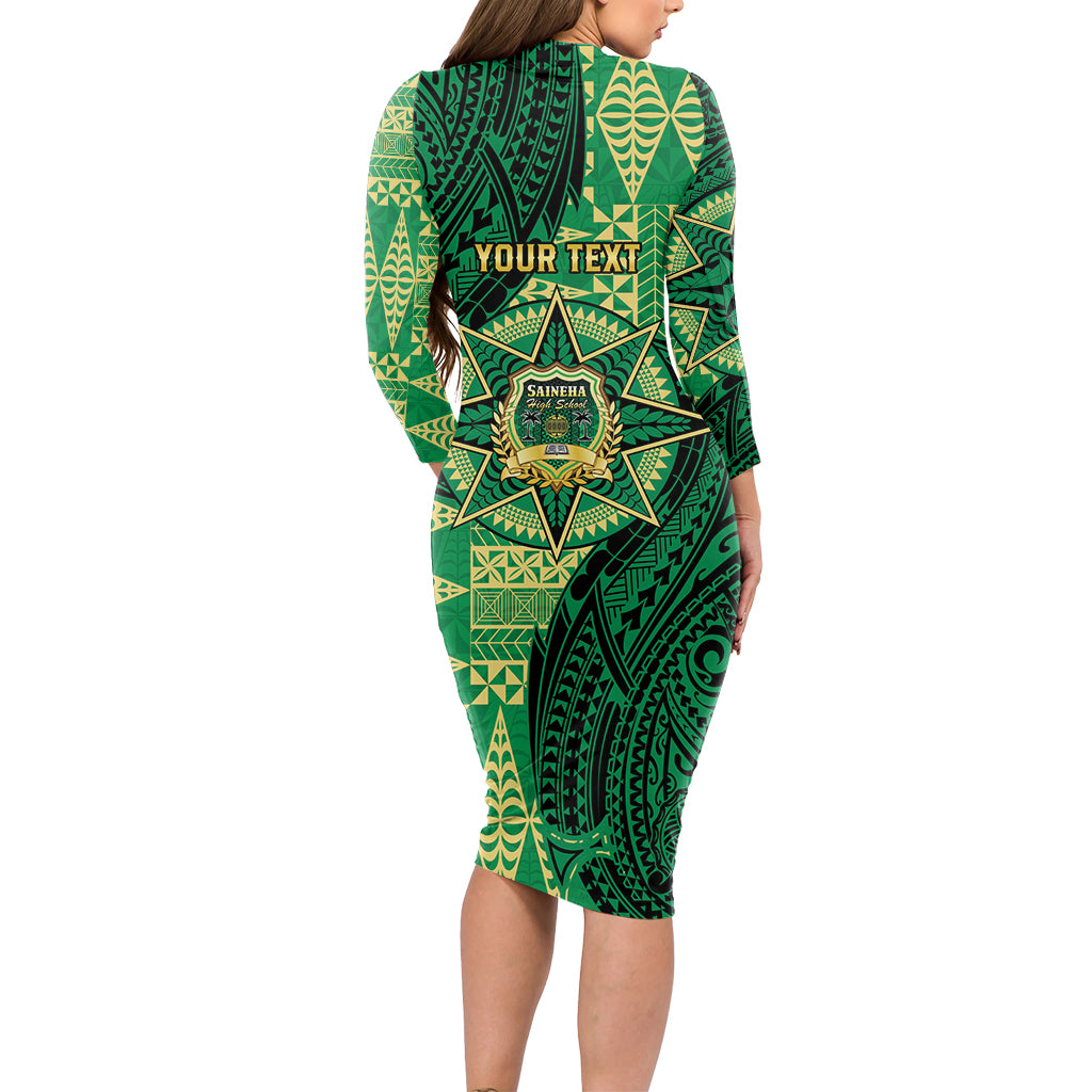 Personalised Tonga Saineha High School Long Sleeve Bodycon Dress Since 1978 Special Kupesi Pattern LT9 - Polynesian Pride