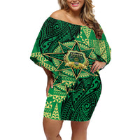 Personalised Tonga Saineha High School Off Shoulder Short Dress Since 1978 Special Kupesi Pattern LT9 Women Green - Polynesian Pride