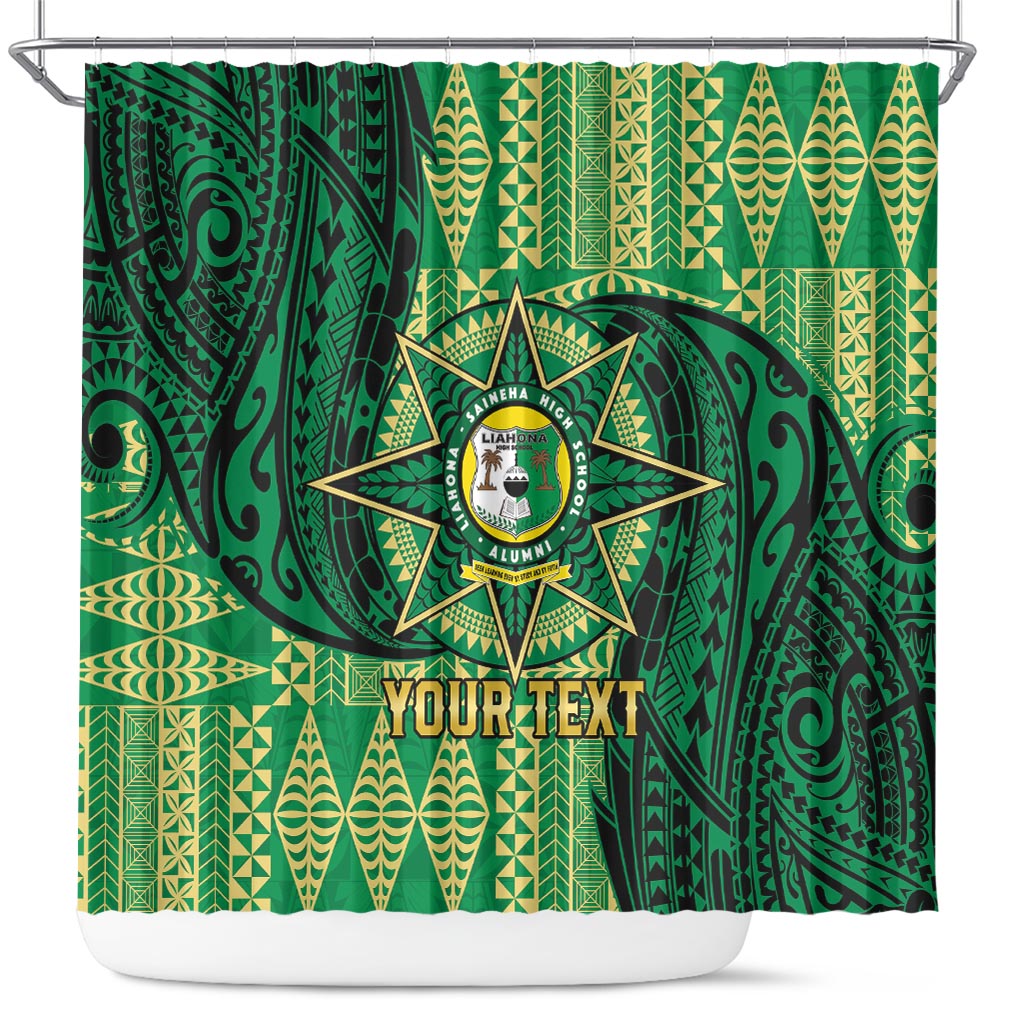 Personalised Tonga Saineha High School Shower Curtain Since 1978 Special Kupesi Pattern LT9 Green - Polynesian Pride
