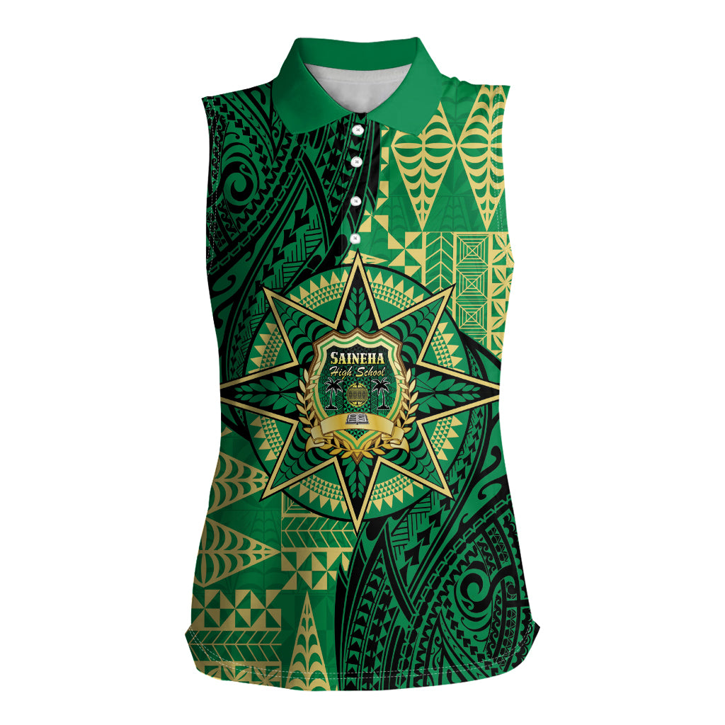 Personalised Tonga Saineha High School Women Sleeveless Polo Shirt Since 1978 Special Kupesi Pattern LT9 Female Green - Polynesian Pride
