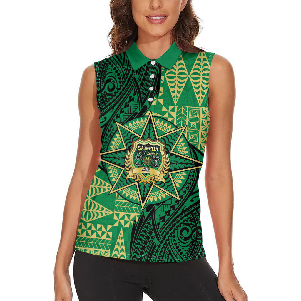 Personalised Tonga Saineha High School Women Sleeveless Polo Shirt Since 1978 Special Kupesi Pattern LT9 - Polynesian Pride