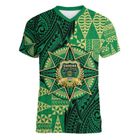 Personalised Tonga Saineha High School Women V-Neck T-Shirt Since 1978 Special Kupesi Pattern LT9 Female Green - Polynesian Pride