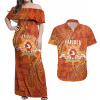 Personalised Tonga Tailulu College Couples Matching Off Shoulder Maxi Dress and Hawaiian Shirt Since 1967 Special Kupesi Pattern Version 1 LT9 Gold - Polynesian Pride