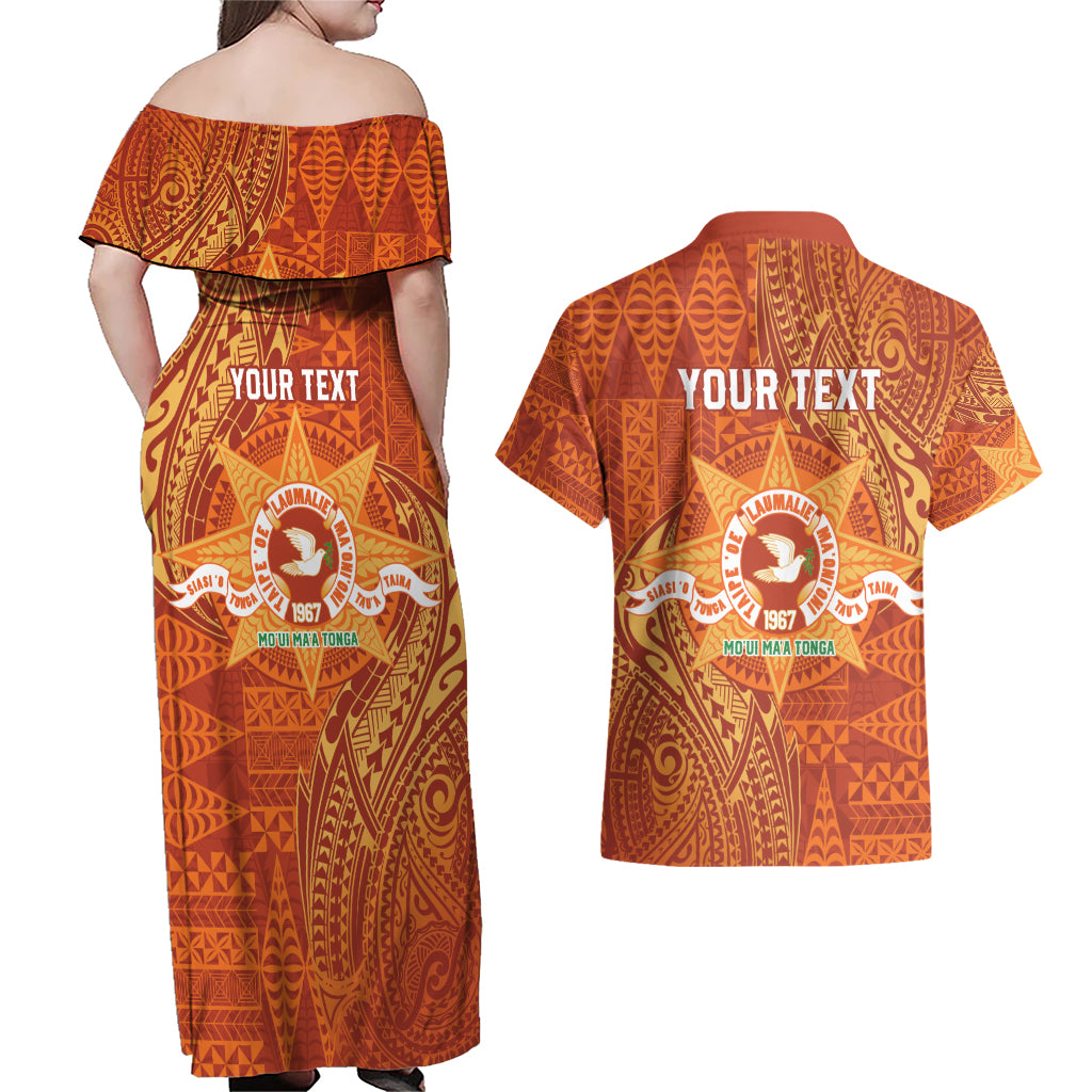 Personalised Tonga Tailulu College Couples Matching Off Shoulder Maxi Dress and Hawaiian Shirt Since 1967 Special Kupesi Pattern Version 1 LT9 - Polynesian Pride