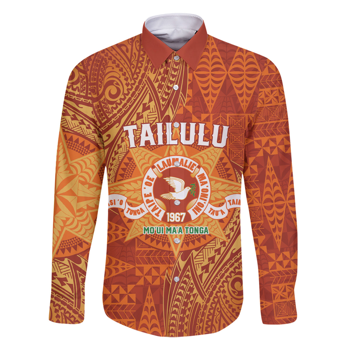 Personalised Tonga Tailulu College Family Matching Off The Shoulder Long Sleeve Dress and Hawaiian Shirt Since 1967 Special Kupesi Pattern Version 1 LT9 Dad's Shirt - Long Sleeve Gold - Polynesian Pride