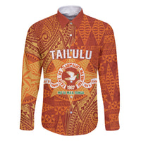 Personalised Tonga Tailulu College Family Matching Off The Shoulder Long Sleeve Dress and Hawaiian Shirt Since 1967 Special Kupesi Pattern Version 1 LT9 Dad's Shirt - Long Sleeve Gold - Polynesian Pride