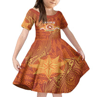 Personalised Tonga Tailulu College Family Matching Off Shoulder Maxi Dress and Hawaiian Shirt Since 1967 Special Kupesi Pattern Version 1 LT9 Daughter's Dress Gold - Polynesian Pride