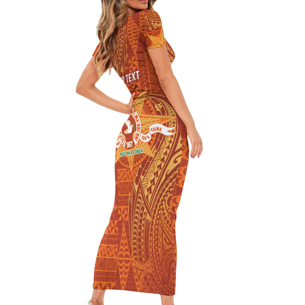 Personalised Tonga Tailulu College Short Sleeve Bodycon Dress Since 1967 Special Kupesi Pattern Version 1 LT9 - Polynesian Pride